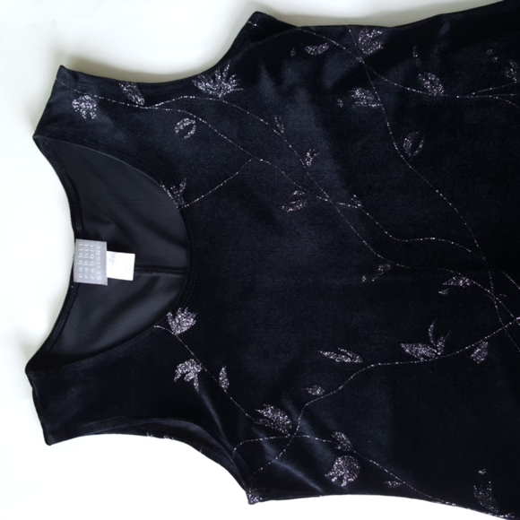 Velour Black Sparkle Vintage 2 pieces Long Jacket & Sleeveless Dress Petite Sz 8 - Picture 6 of 16